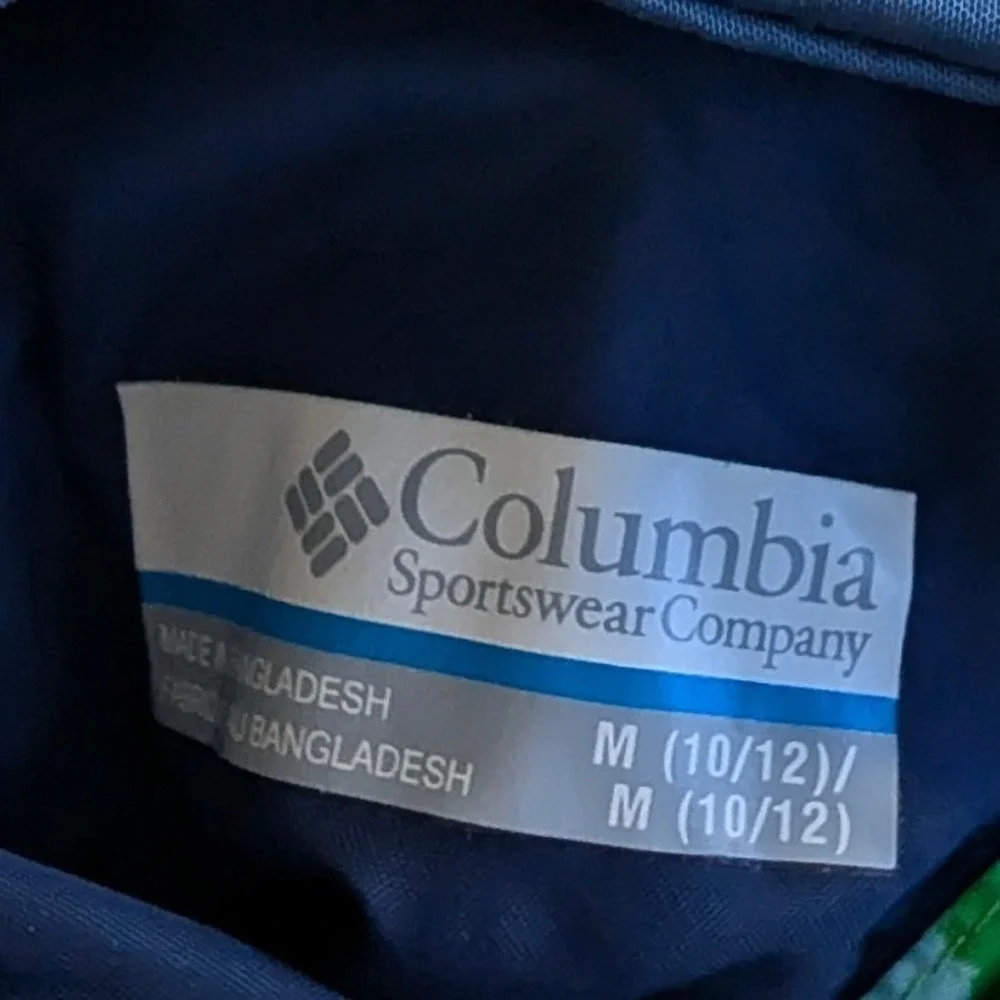 Columbia Reversible Hooded Windbreaker Jacket Boys Medium 10/12 Green Blue Camo